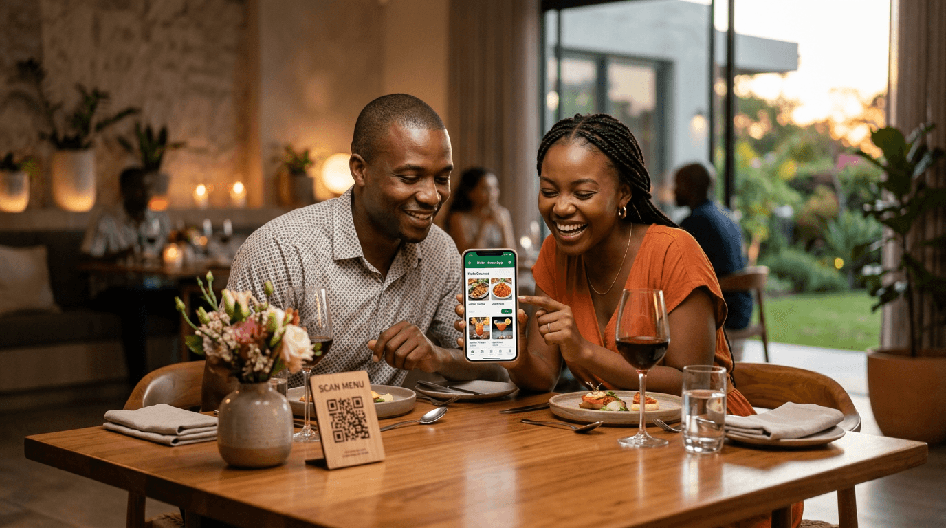 Guest scanning a table QR code to order food and drinks at the restaurant.