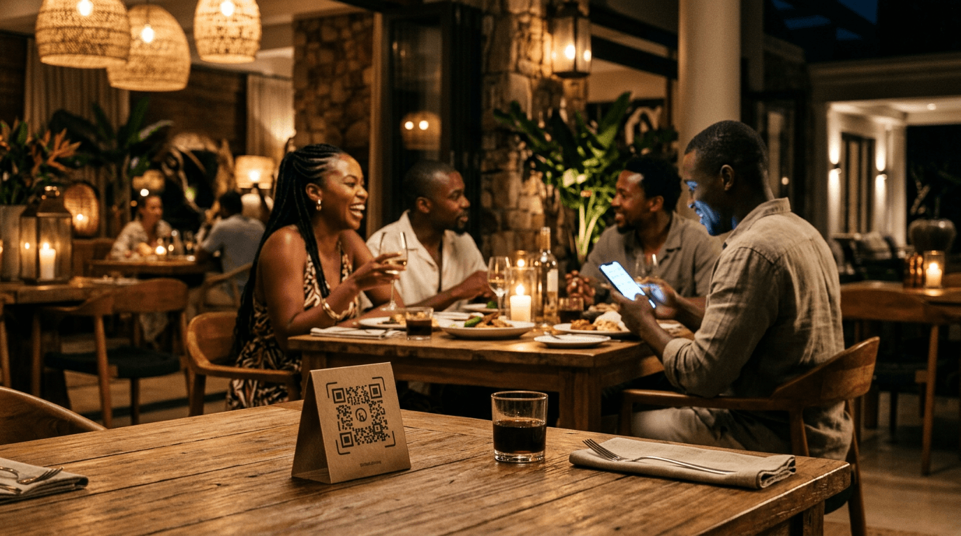 Table QR ordering — guest phone with menu and order flow.